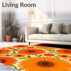 Retro Orange Daisy Floral Pattern Rug