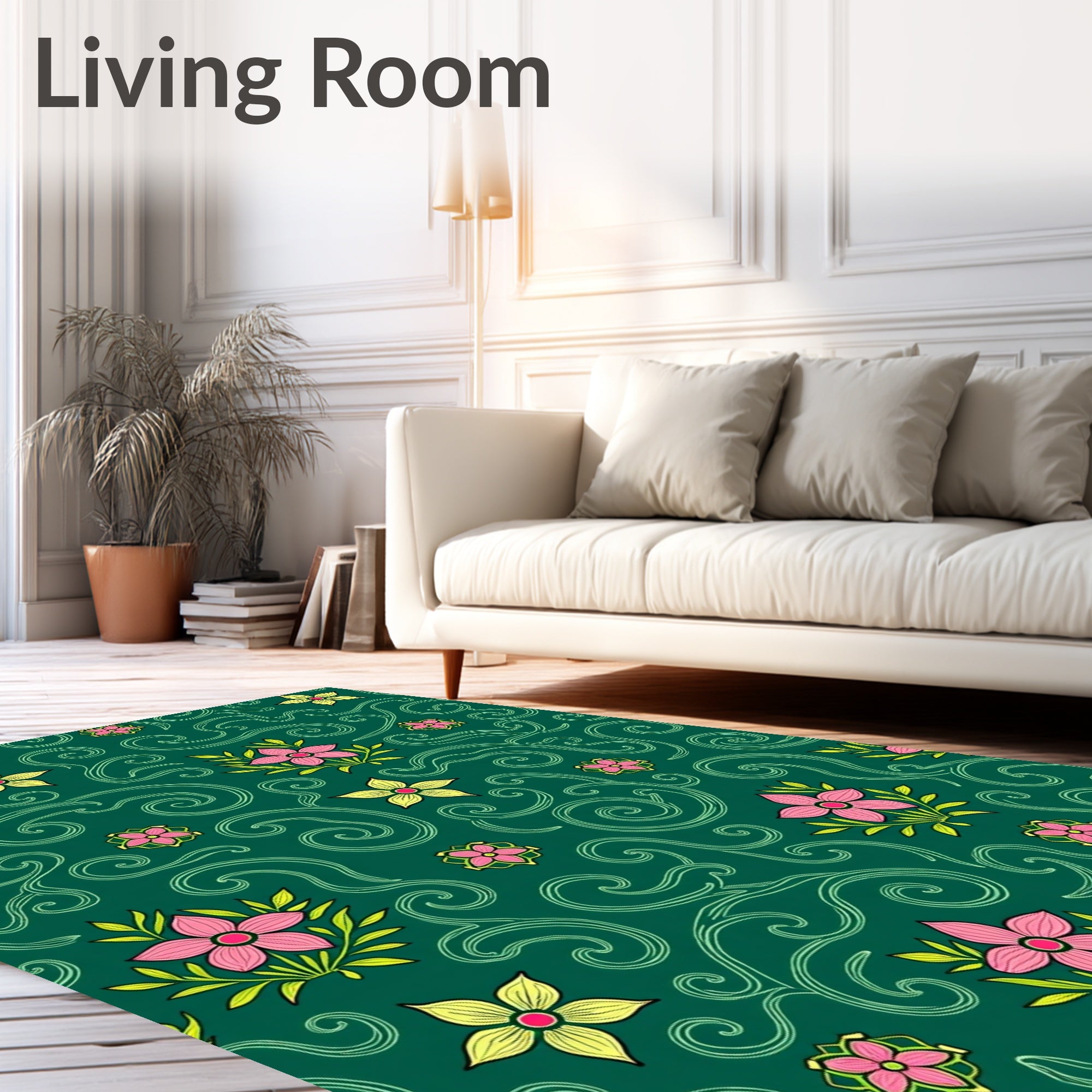 Emerald Floral Swirl Garden Rug