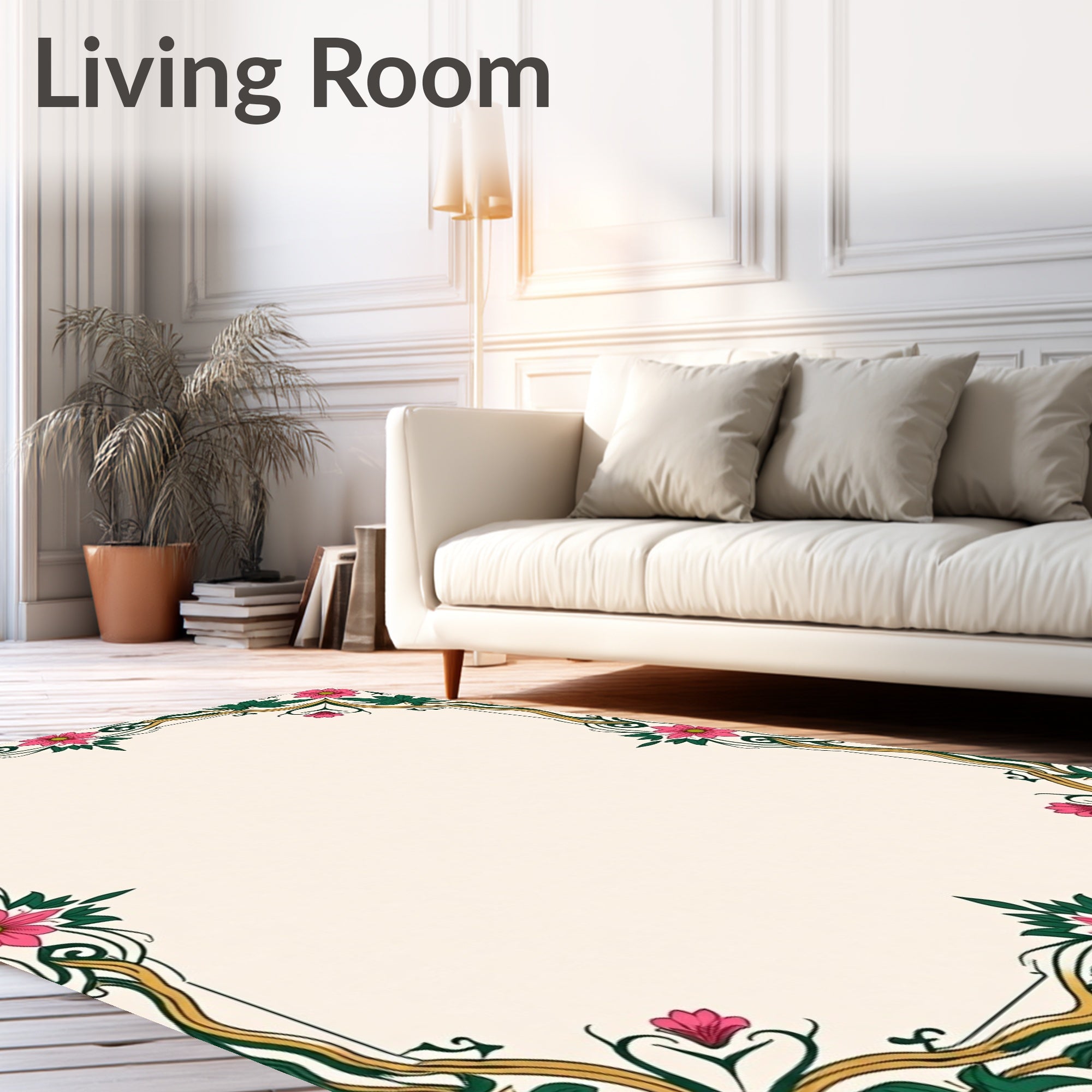 Elegant Pink Floral Vine Pattern Rug