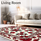 Crimson Floral Mandala Patterned Textile Rug