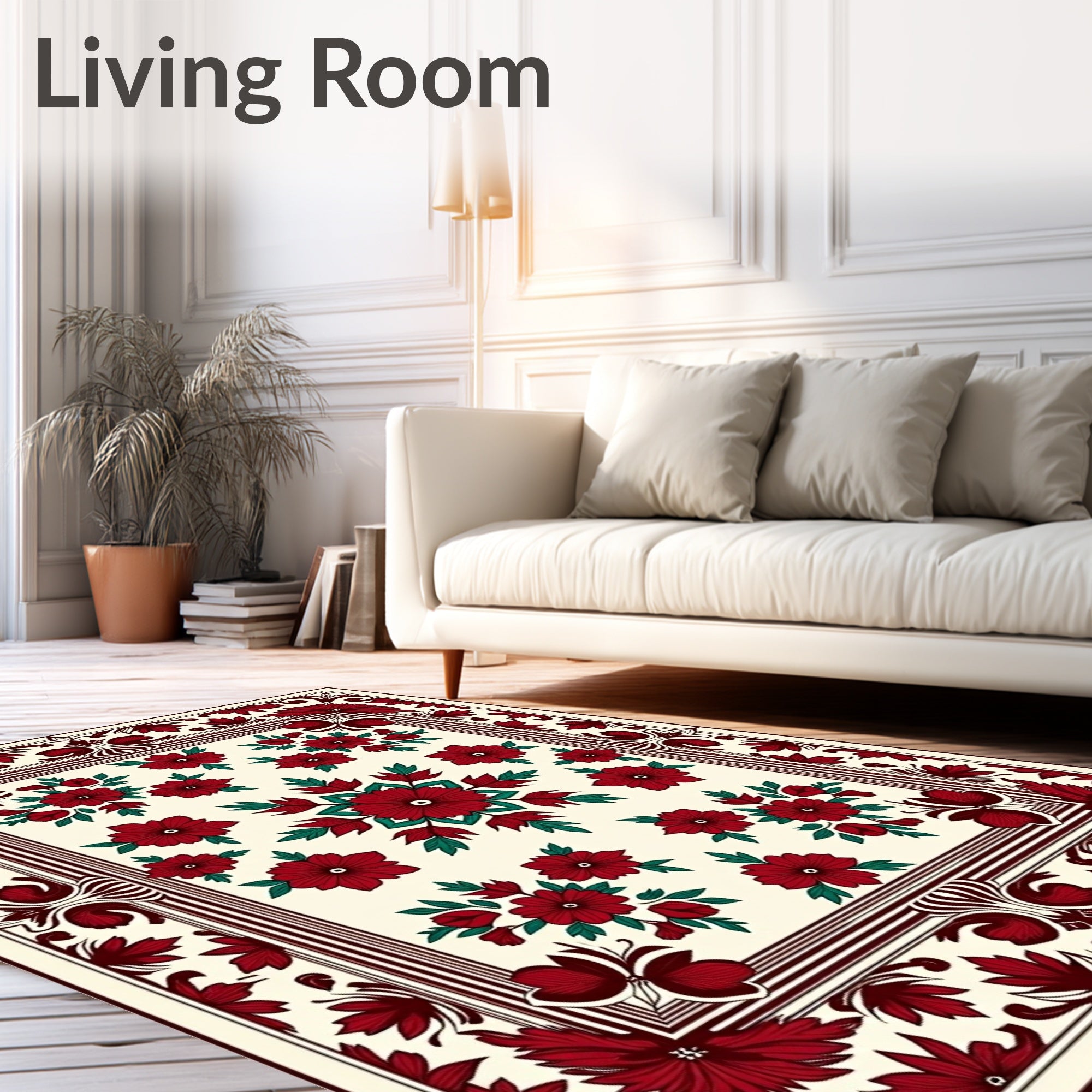 Crimson Floral Mandala Patterned Textile Rug