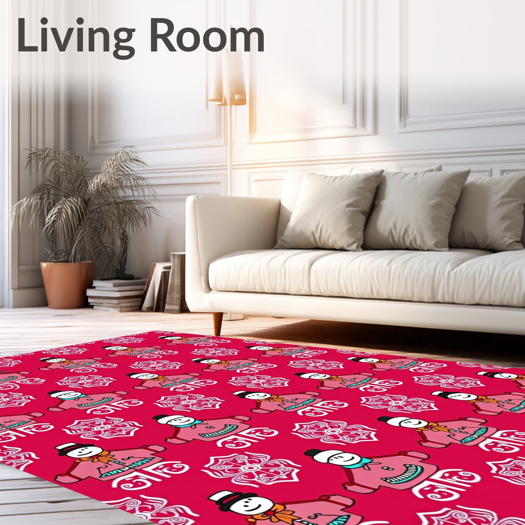 Fun Snowman Patterned Red Rug