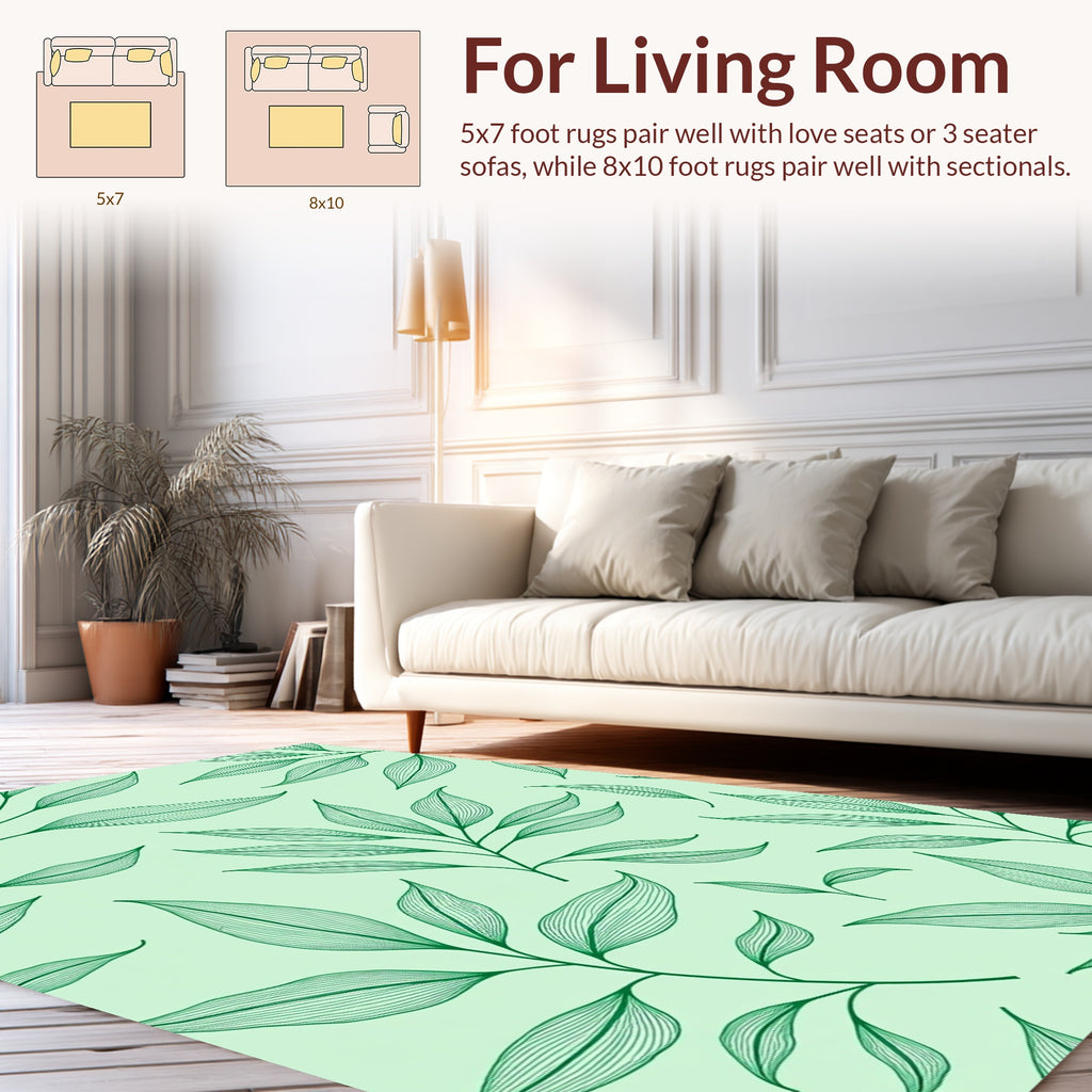 Green Woven Leaf Pattern Design Rug
