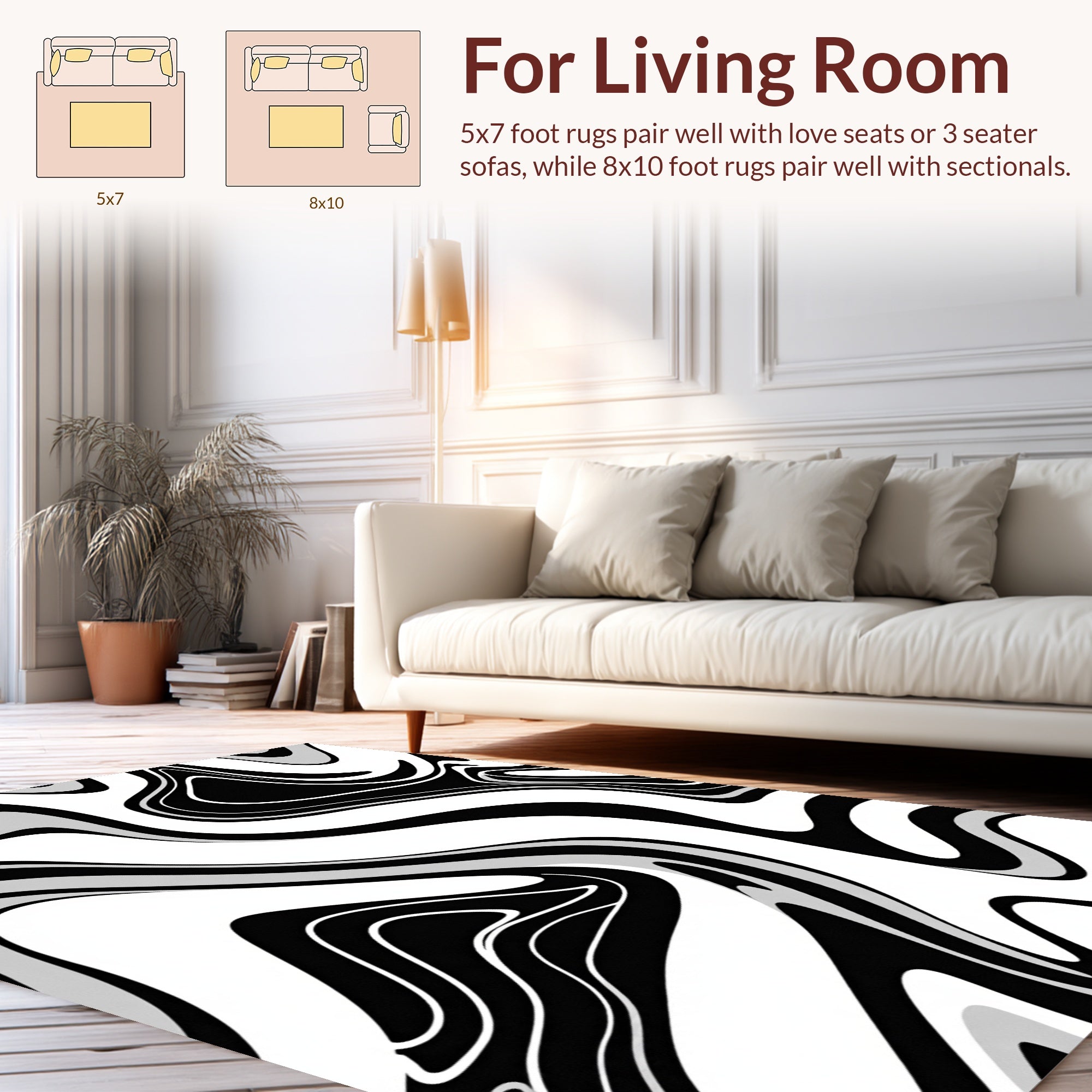 Black Gray Fluid Wave Rug