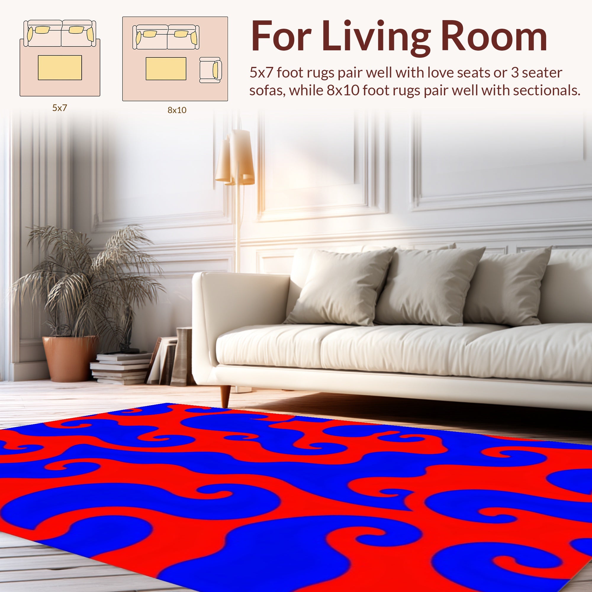Abstract Red Blue Swirl Pattern Rug
