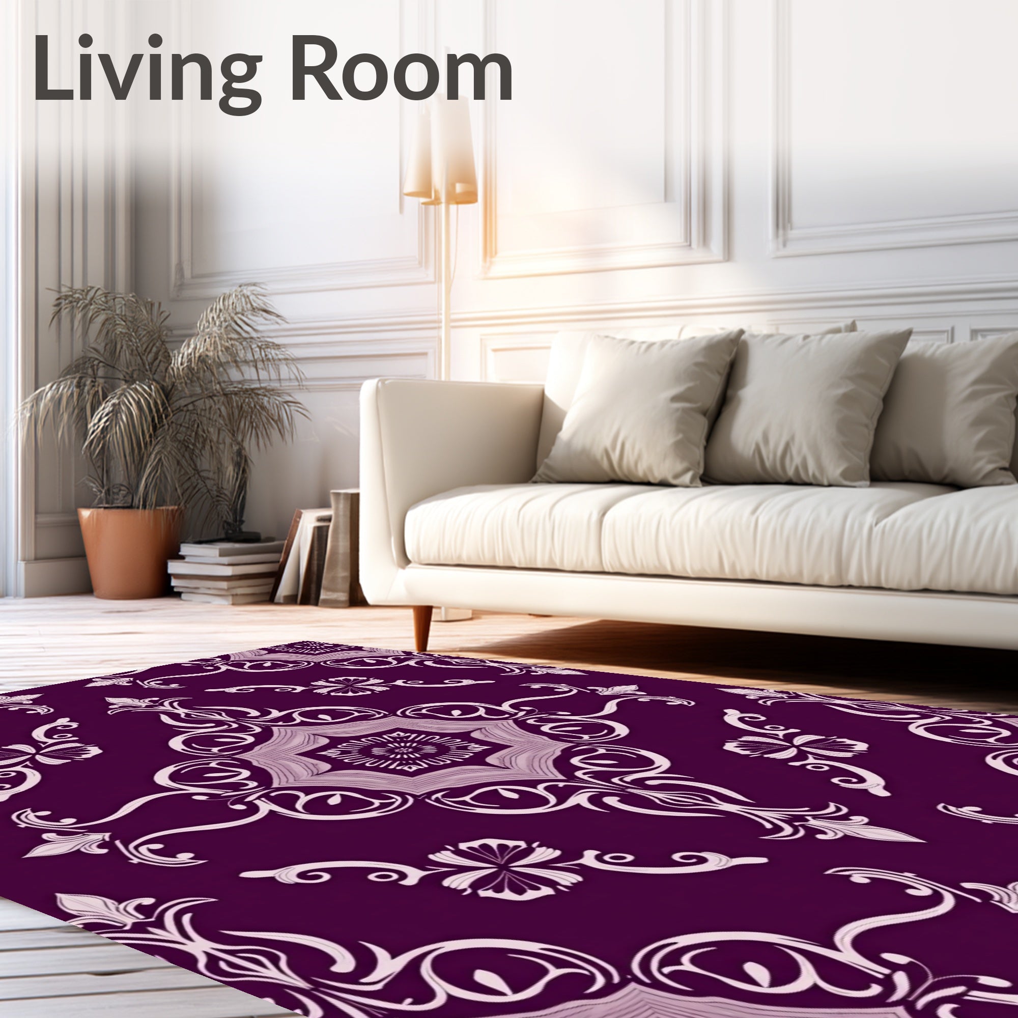 Rich Plum Floral Medallion Pattern Rug