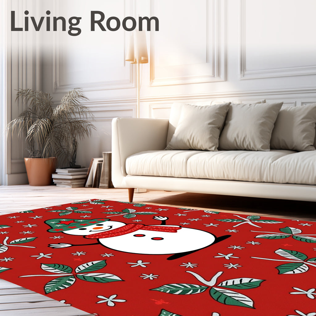 Festive Snowman Leaf Holiday Pattern Rug