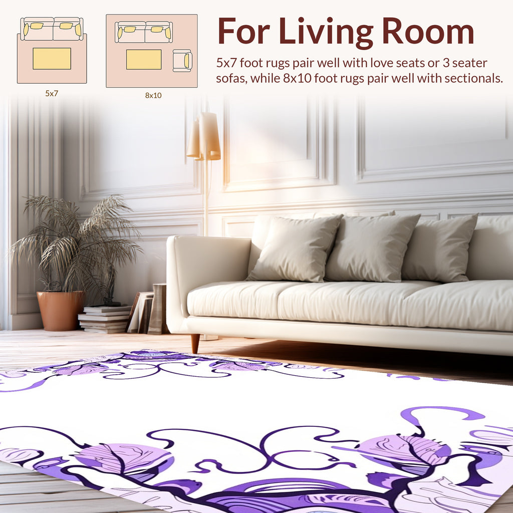 Abstract Purple Swirls Leaf Pattern Rug