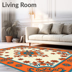 Orange Blue Floral Medallion Pattern Rug