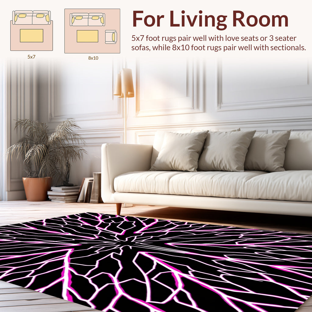 Black White Branching Geometric Design Rug