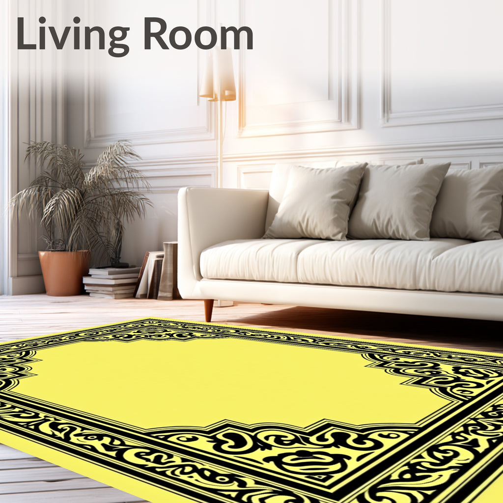 Classic Black Yellow Ornate Border Rug