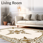Elegant Gold Floral Medallion Border Rug