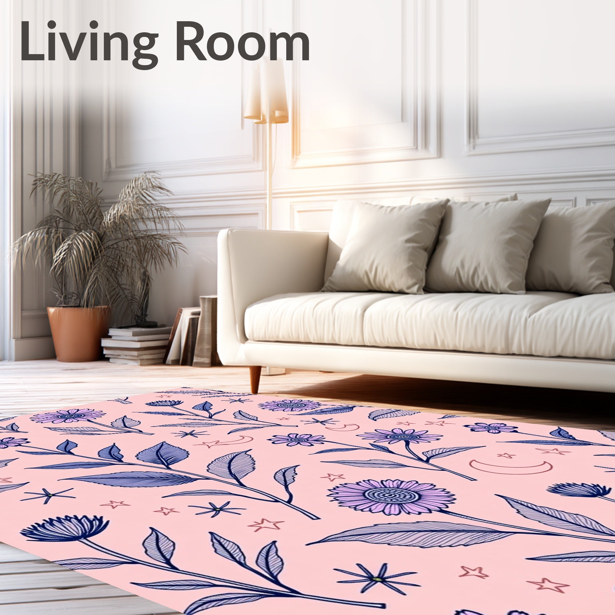 Whimsical Floral Starry Night Design Rug