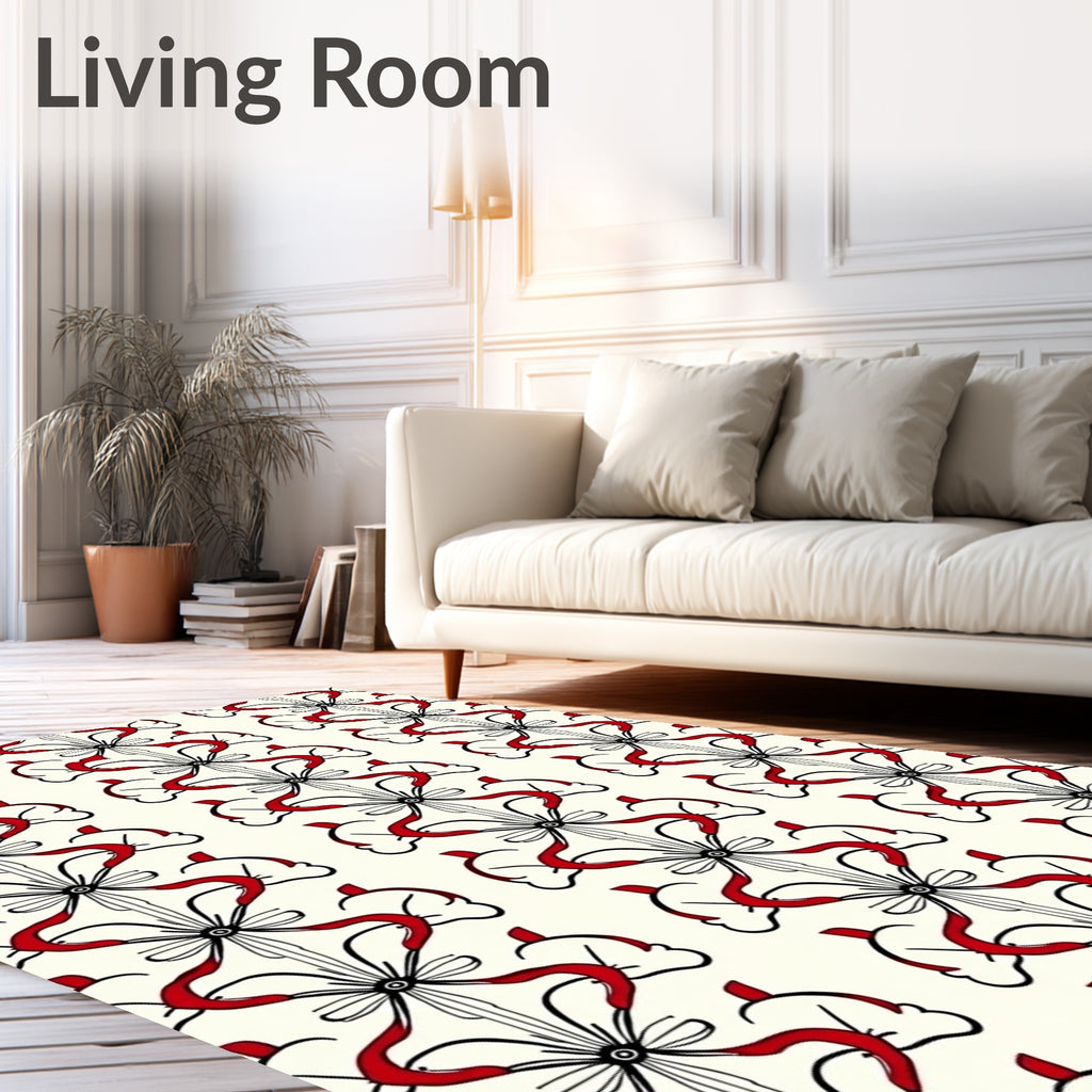 Art Nouveau Red Swirl Floral Pattern Rug