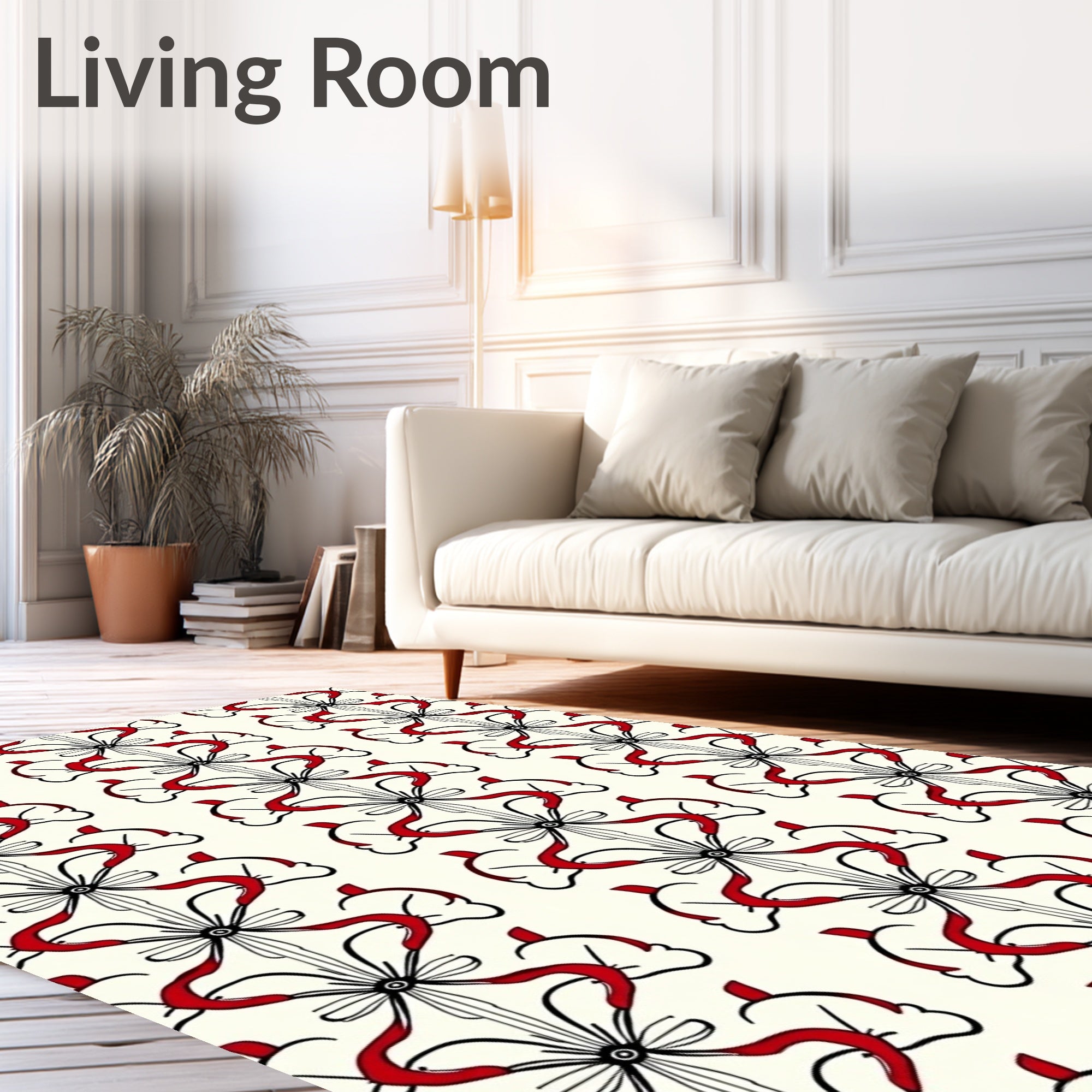 Art Nouveau Red Swirl Floral Pattern Rug