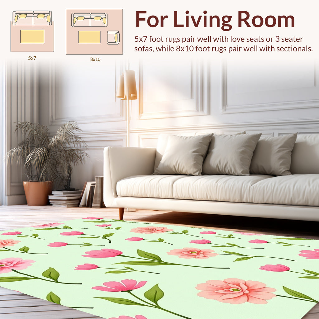 Pink White Floral Spring Pattern Rug
