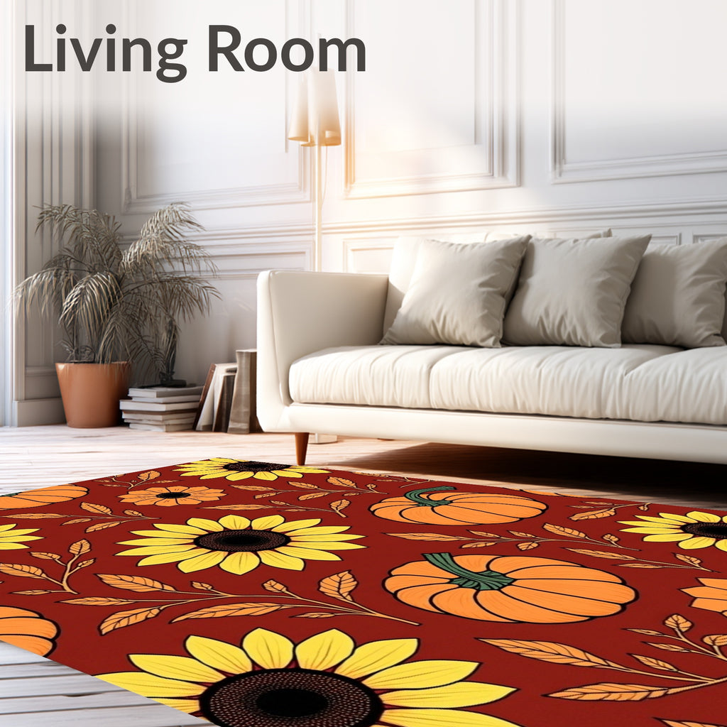 Autumnal Pumpkin Sunflower Pattern Rug