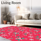 Red Festive Snowflake Floral Pattern Rug