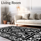 Classic Black White Floral Scroll Rug