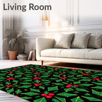 Festive Green Holly Berry Clusters Rug