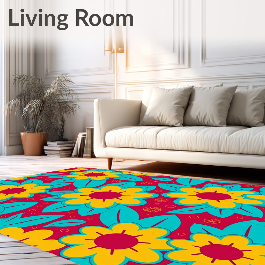 Bold Retro Floral Pattern Rug