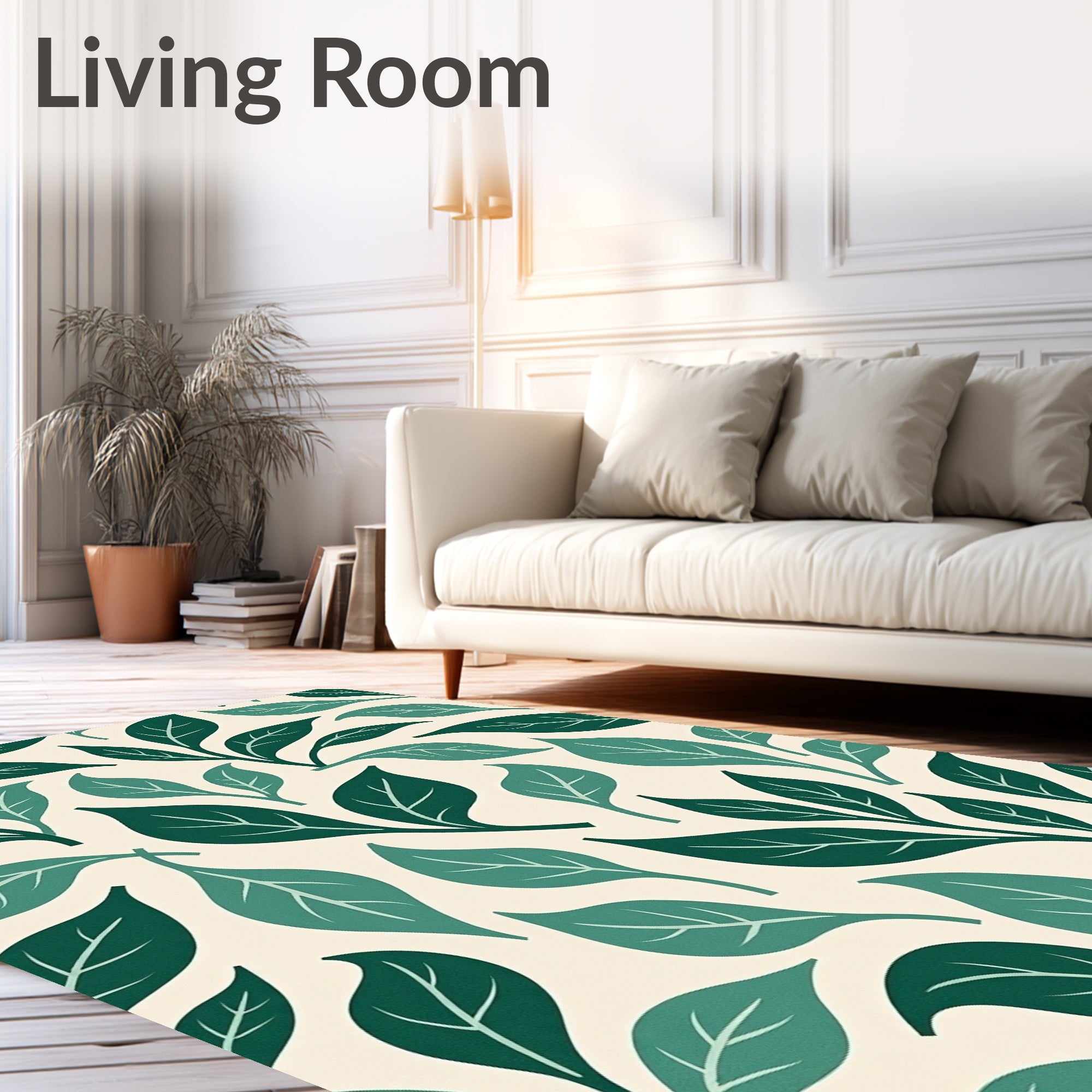 Green Leaf Pattern Artwork Rug