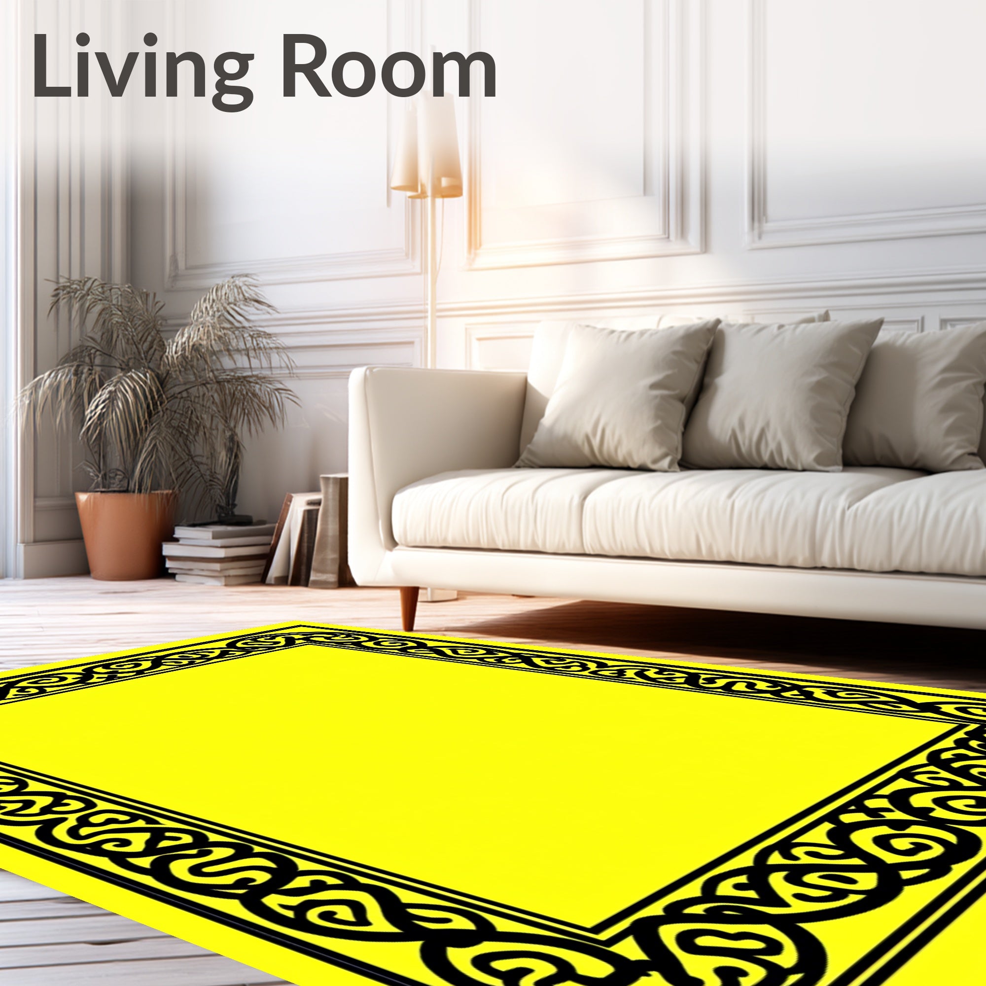 Intricate Black Celtic Knot Border Rug