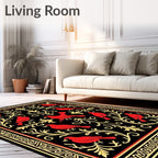 Red Cardinal And Gold Floral Pattern Rug