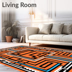 Orange Maze Pattern with Blue Accents Rug