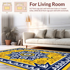 Yellow Blue Floral Medallion Design Rug