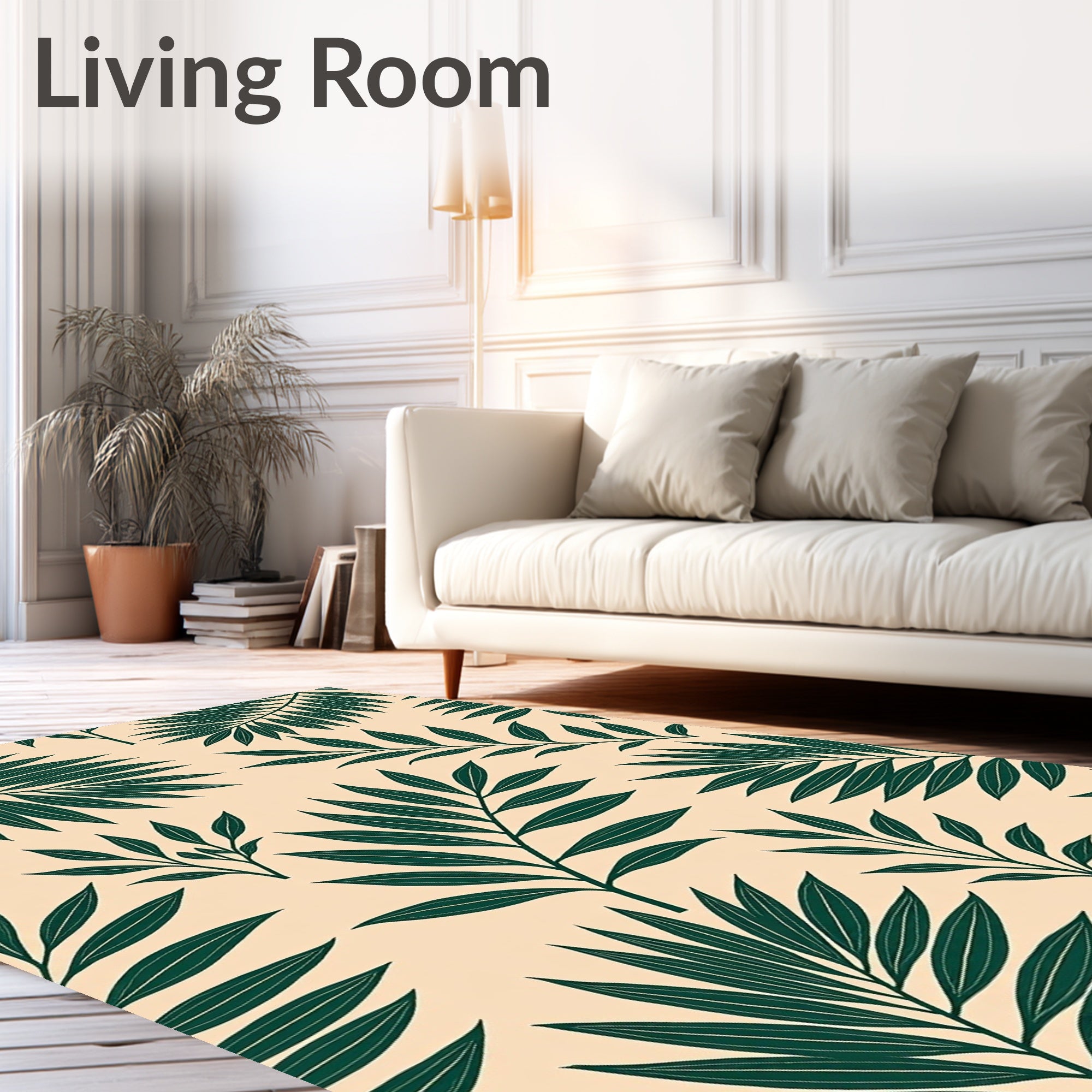 Dark Green Tropical Leaf Pattern Rug