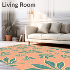 Coral Tropical Leaf Pattern Rug