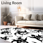 Whimsical Black White Character Pattern Rug