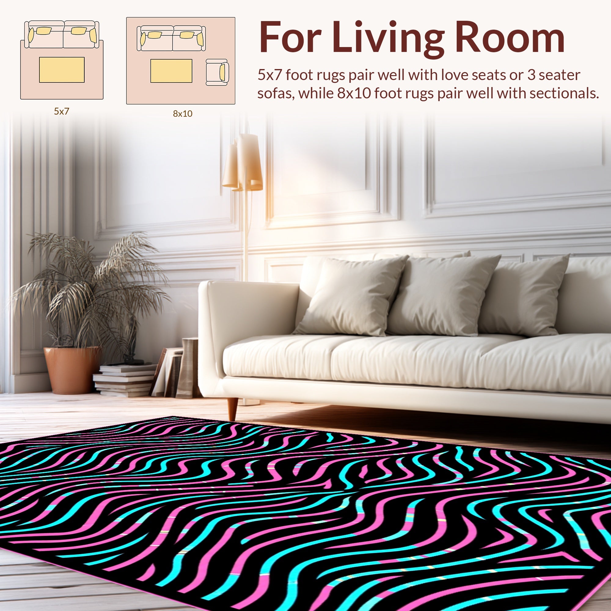 Pink Aqua Swirling Lines Pattern Rug