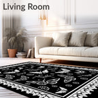 White Butterflies Floral Motif Design Rug