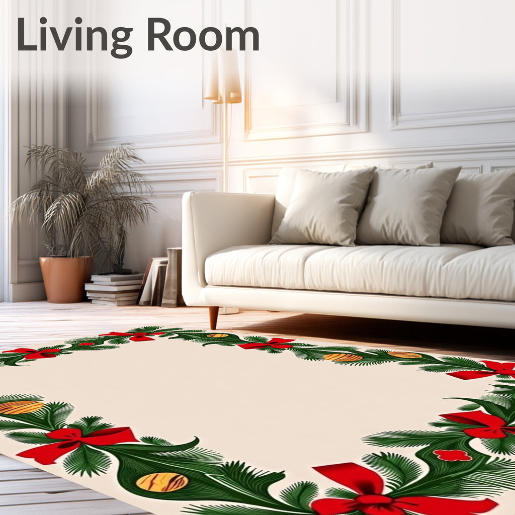 Festive Green 2 Red Bow Pattern Rug