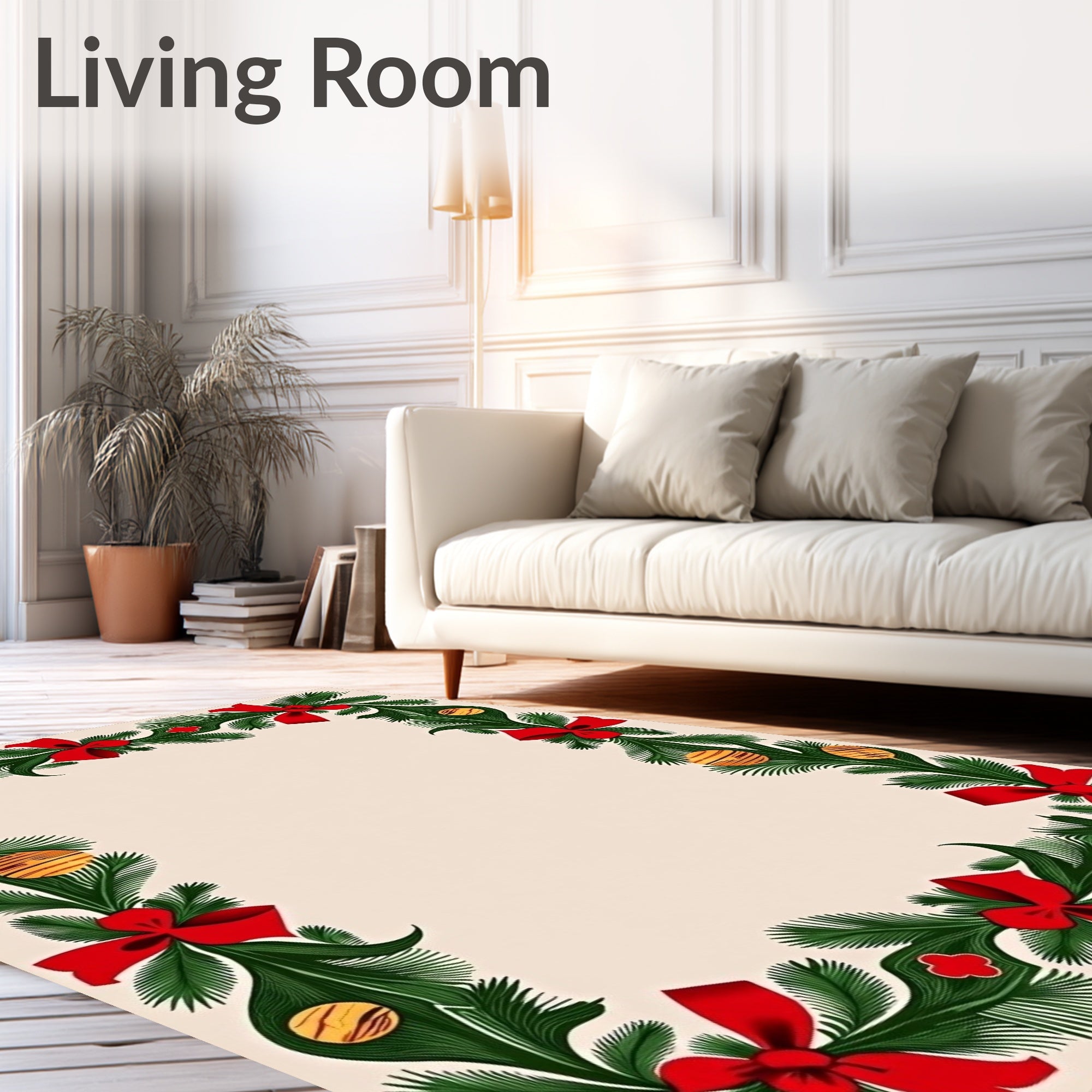 Festive Green 2 Red Bow Pattern Rug