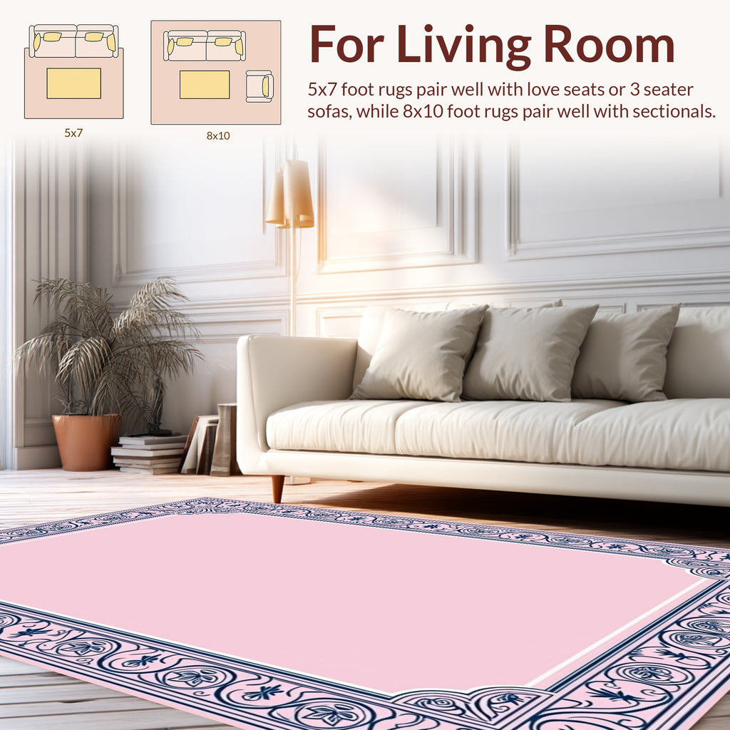 Ornate Floral Motif Border Design Rug