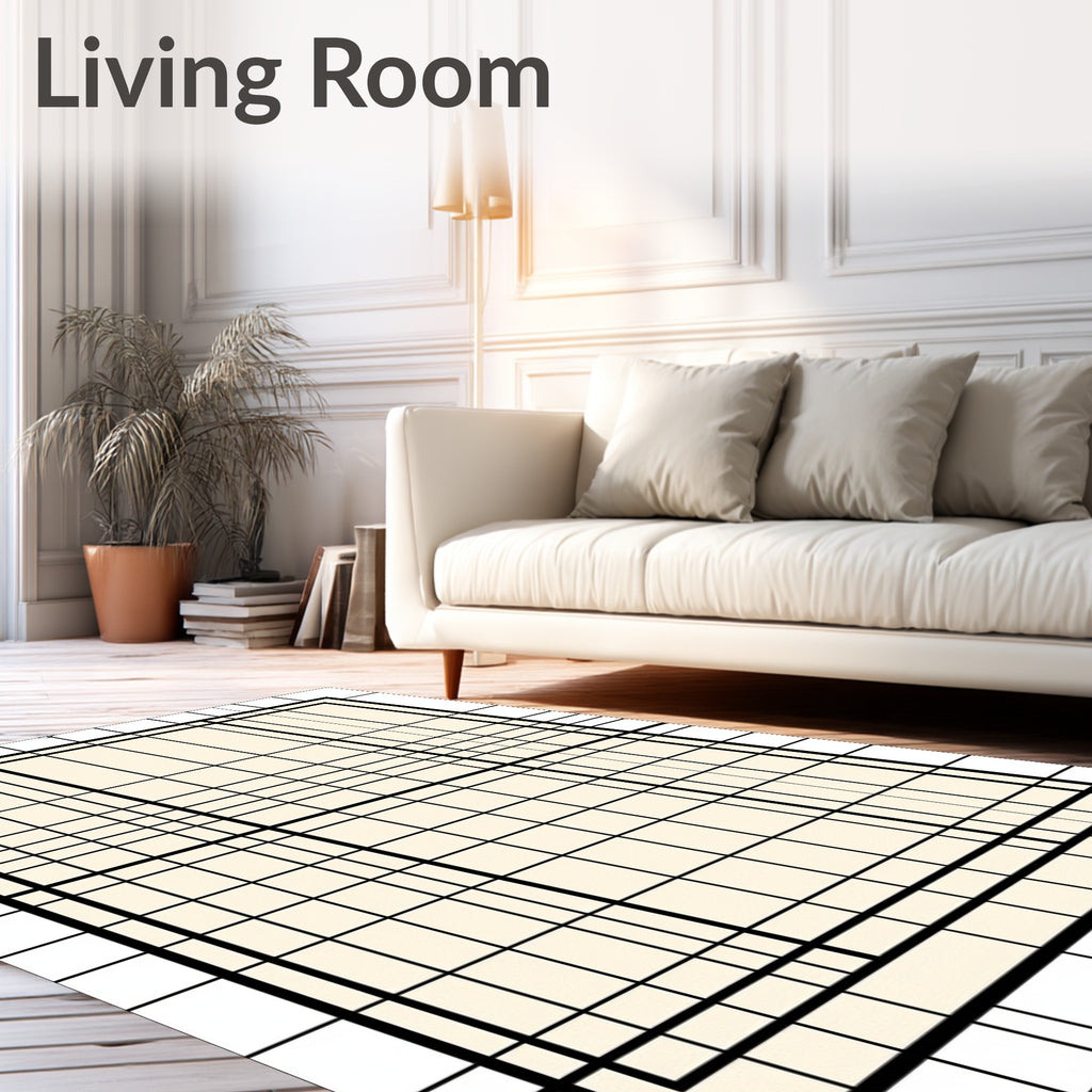 Simple Cream Grid Geometric Rug