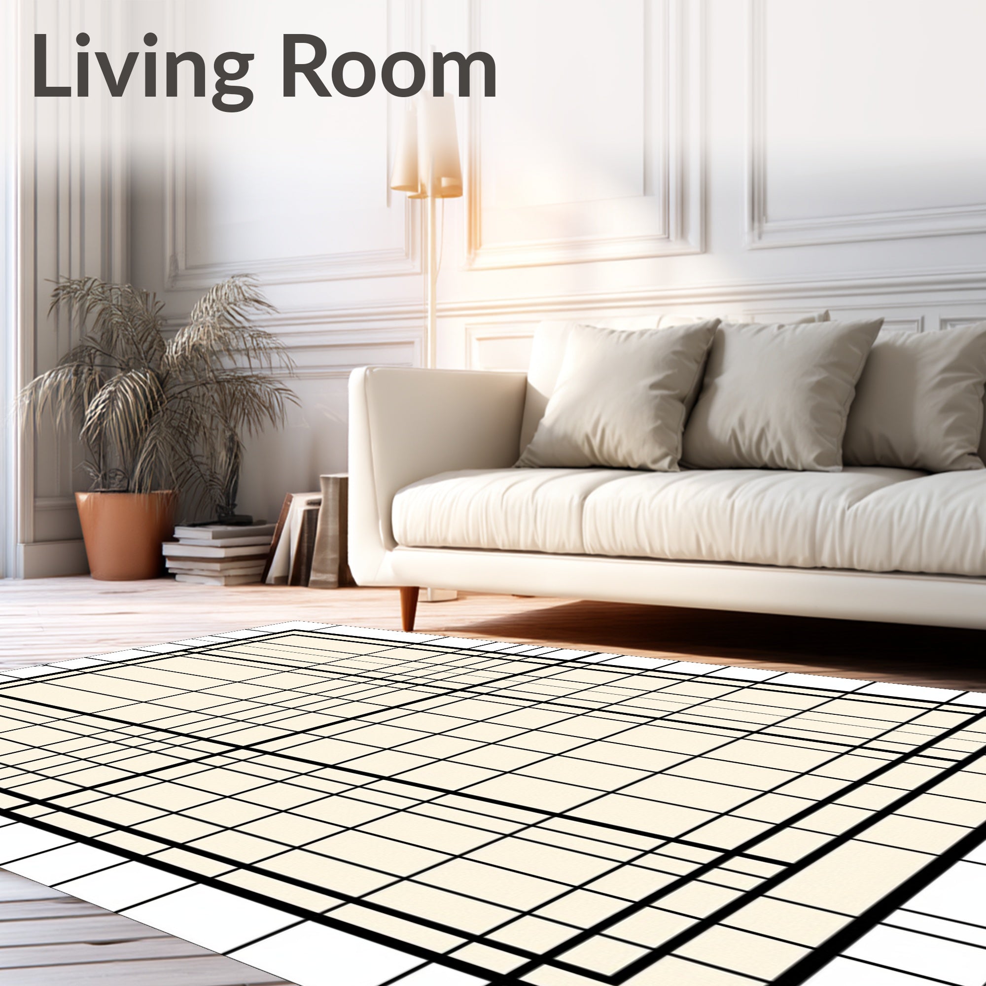 Simple Cream Grid Geometric Rug
