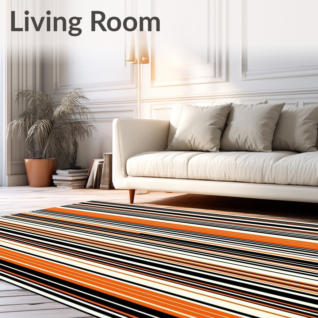 Bold Orange Black Cream Stripes Rug
