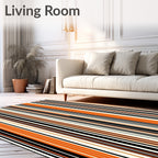 Bold Orange Black Cream Stripes Rug