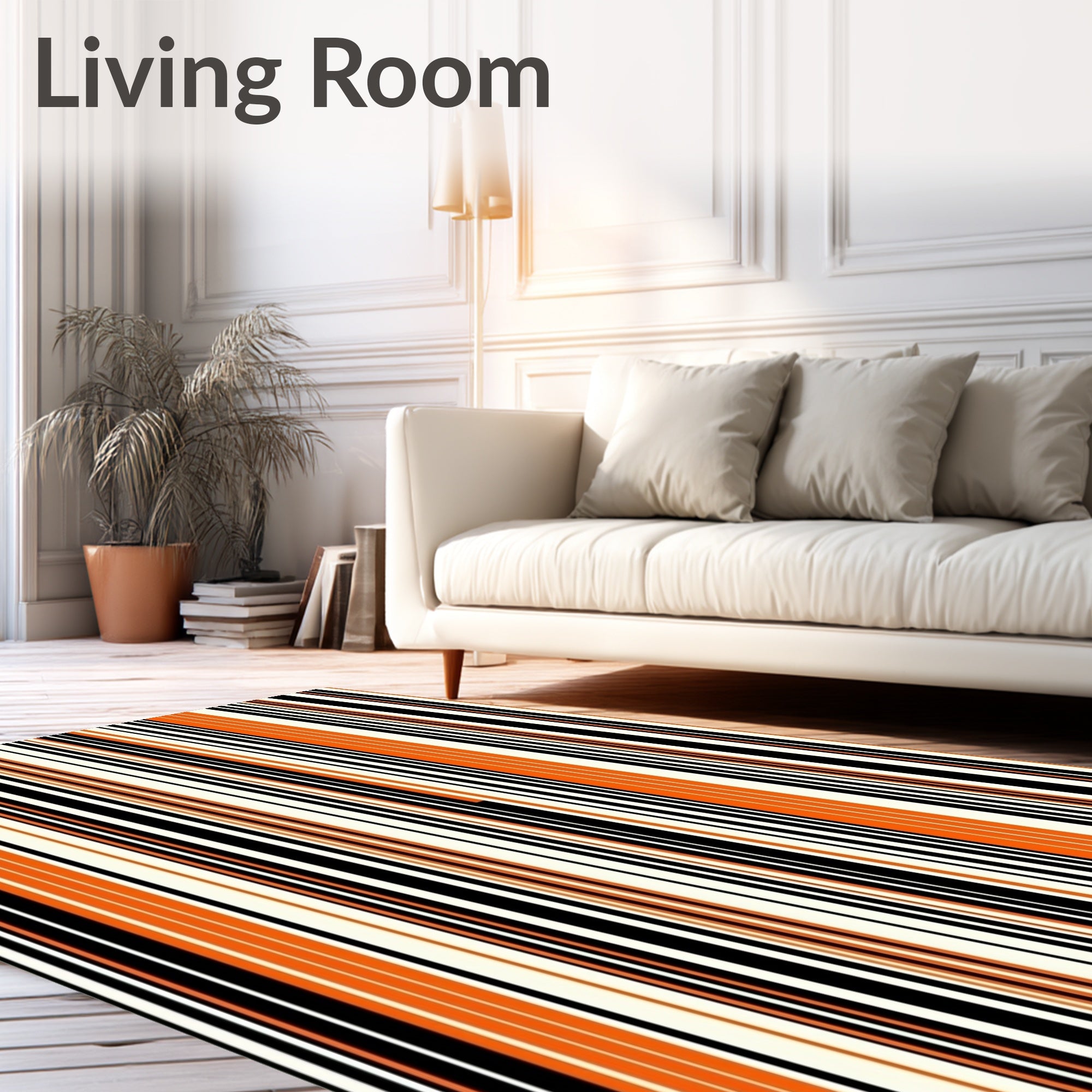 Bold Orange Black Cream Stripes Rug