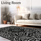 Elegant Black White Floral Patterned Rug