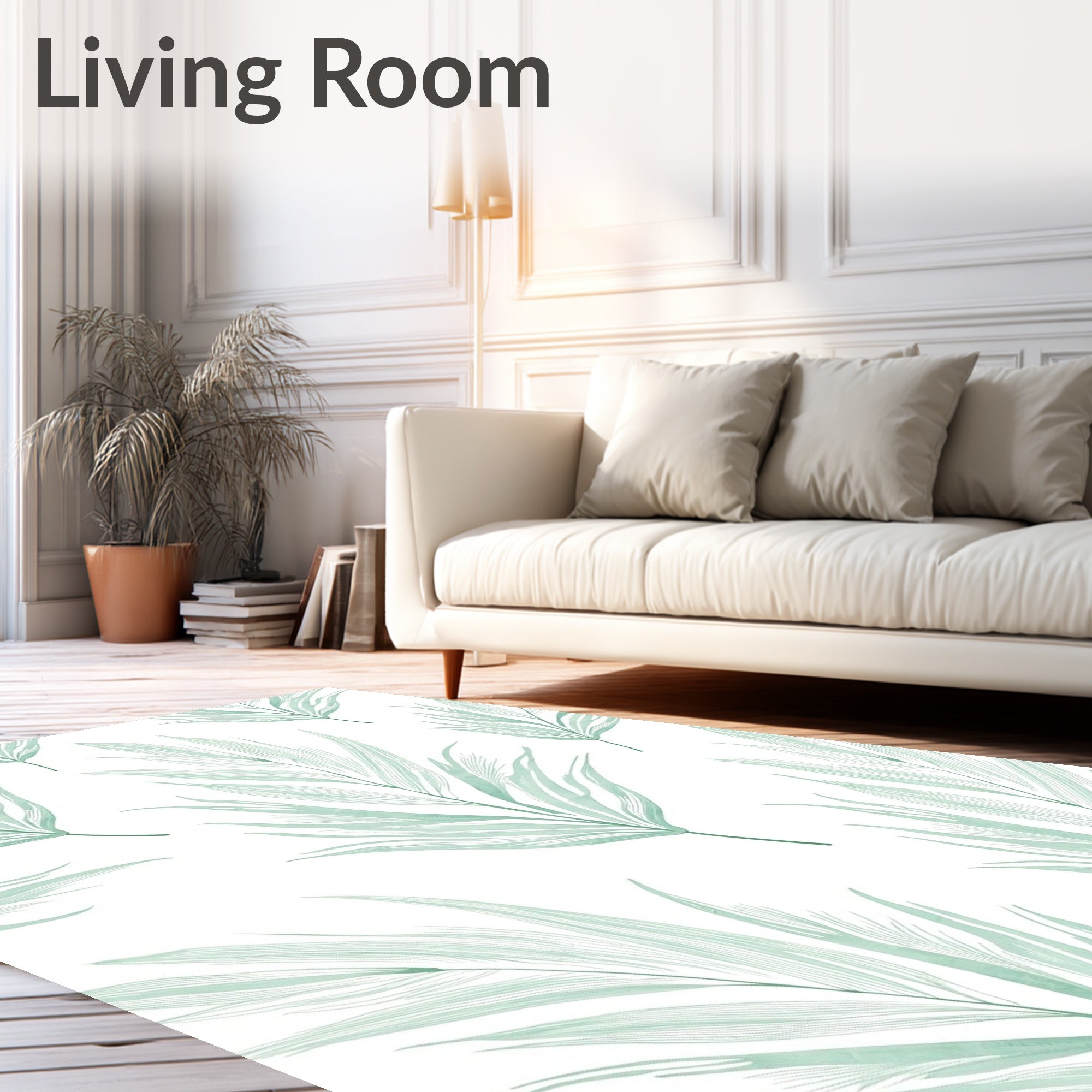 Light Green Palm Leaf Pattern Rug