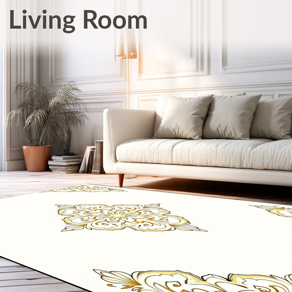 Ornate Golden Floral Medallion Rug