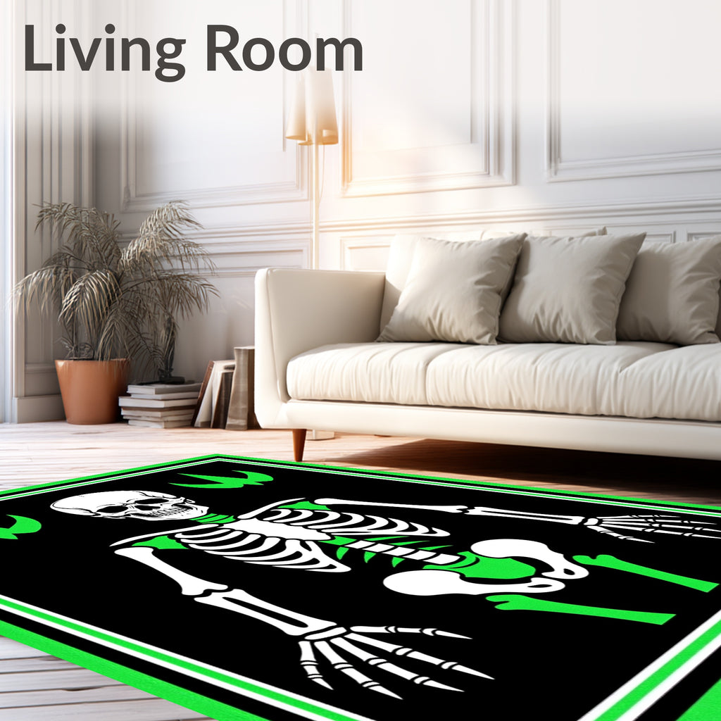 Gothic Skeleton With Neon Green Accents Rug
