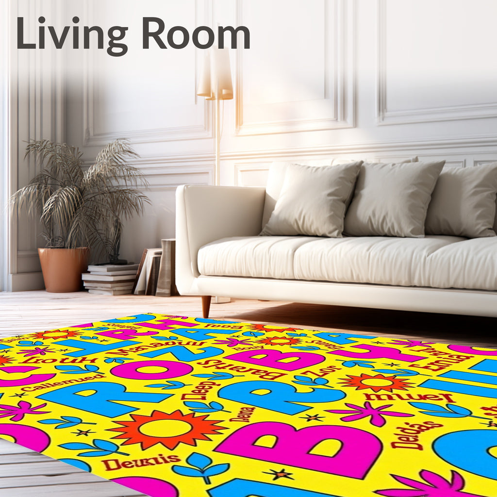 Alphabetical Sunburst Floral Pattern Rug
