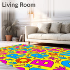 Alphabetical Sunburst Floral Pattern Rug