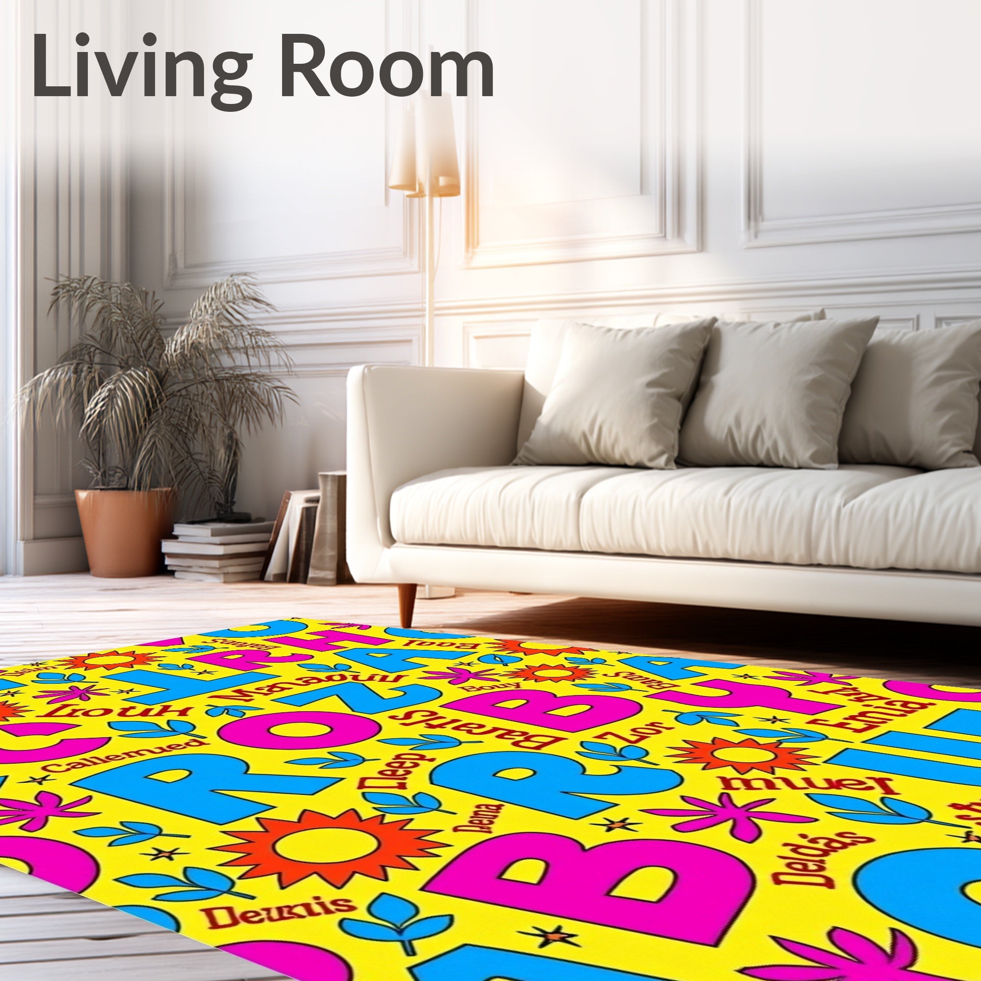 Alphabetical Sunburst Floral Pattern Rug
